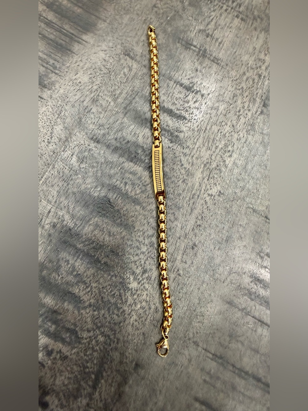 VINTAGE/Gold-Tone Men's Box Chain Bracelet with ID Plate